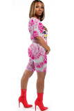Pink knit Fashion Sexy adult Ma'am Patchwork Print Character Two Piece Suits Straight Short Sleeve Two Pieces