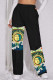 Black Fashion Casual Print Basic Regular High Waist Trousers