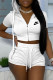 White Fashion Sportswear Print Patchwork Hooded Collar Short Sleeve Two Pieces