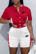 Red Fashion Sportswear Print Patchwork Mandarin Collar Short Sleeve Two Pieces