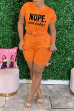 Orange Fashion Casual Print Basic O Neck Short Sleeve Two Pieces