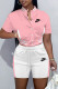 Pink Fashion Sportswear Print Patchwork Mandarin Collar Short Sleeve Two Pieces