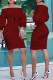 Burgundy Fashion Casual Print Basic Off the Shoulder Long Sleeve Dresses