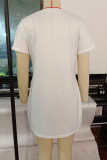 White Street Print Patchwork O Neck T-shirt Dress Dresses