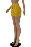 Yellow Fashion Casual Solid Patchwork Regular High Waist Shorts