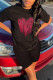 Black Fashion Casual Print Basic O Neck Short Sleeve Two Pieces