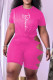 Rose Red Fashion Casual Print Hollowed Out O Neck Short Sleeve Two Pieces