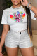 White Fashion Casual Print Patchwork O Neck T-Shirts