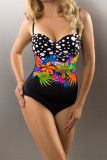 Royal Blue Fashion Sexy Print Hollowed Out Patchwork Backless Swimwears  (With Paddings)