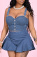 Medium Blue Sexy Casual Solid Patchwork Backless Square Collar Tops