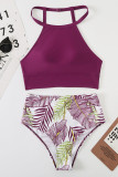 Light Purple Sexy Print Split Joint Swimwears
