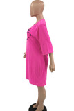 Pink Casual Print Patchwork O Neck T-shirt Dress Dresses