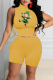 Yellow Fashion Print Patchwork Turtleneck Sleeveless Two Pieces
