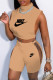 Khaki Fashion Sexy Print Patchwork Turtleneck Sleeveless Two Pieces