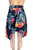 Green Fashion Casual Print Asymmetrical Regular High Waist Skirt