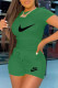 Green Fashion Casual Print Patchwork O Neck Short Sleeve Two Pieces