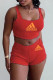 Red Fashion Simplicity Print Letter U Neck Sleeveless Two Pieces