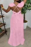 Pink Sexy Solid Hollowed Out V Neck Sleeveless Two Pieces