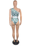 Yellow Fashion Print Bandage Hollowed Out Patchwork Backless Swimwears (Without Paddings)