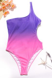 Yellow Casual Gradual Change Print Hollowed Out Patchwork Swimwears
