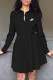 Black Fashion Casual Print Letter Turndown Collar A Line Dresses