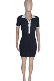 Apricot Casual Solid Patchwork Turndown Collar Pencil Skirt Dresses