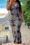 Colour Sexy Print Patchwork U Neck Pencil Skirt Dresses