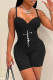 Black Sexy Casual Print Backless Spaghetti Strap Skinny Romper