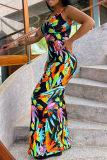 Colour Sexy Print Patchwork U Neck Pencil Skirt Dresses