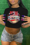 White Fashion Casual Print Basic O Neck T-Shirts