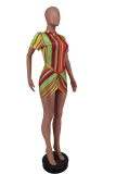 Orange Sexy Striped Patchwork Half A Turtleneck Irregular Dress Dresses