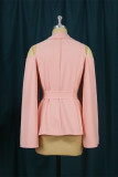Pink Fashion Casual Solid Hollowed Out Turndown Collar Long Sleeve Two Pieces