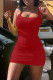 Red Casual Solid Patchwork U Neck Pencil Skirt Dresses