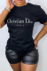 Black Fashion Casual Print Patchwork Letter O Neck T-Shirts