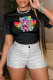 Black Fashion Casual Print Patchwork O Neck T-Shirts