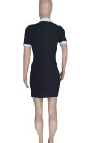 Apricot Casual Solid Patchwork Turndown Collar Pencil Skirt Dresses