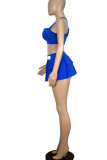 Blue Sexy Solid Patchwork Swimwears Three Pieces