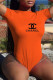 Orange Fashion Sexy Print Backless Swimwears