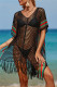 Black Fashion Sexy Patchwork Tassel Hollowed Out See-through Swimwears Cover Up