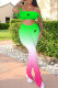 Fluorescent Green Fashion Street Print Patchwork Spaghetti Strap Sleeveless Two Pieces