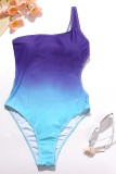Yellow Casual Gradual Change Print Hollowed Out Patchwork Swimwears