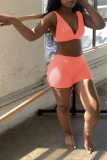 Pink Sexy Solid Patchwork V Neck Sleeveless Two Pieces