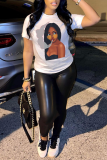 White Fashion Daily Print Patchwork O Neck T-Shirts