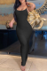 Black Sexy Solid Slit Spaghetti Strap Pencil Skirt Dresses
