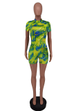 Green Sexy Patchwork Tie-dye Half A Turtleneck Skinny Rompers