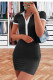 Black Casual Solid Patchwork Turndown Collar Pencil Skirt Dresses