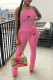 Pink Fashion Sportswear Print Patchwork O Neck Sleeveless Two Pieces