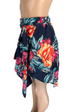 Green Fashion Casual Print Asymmetrical Regular High Waist Skirt