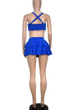 Blue Sexy Solid Patchwork Swimwears Three Pieces