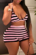 Pink Fashion Striped Patchwork Spaghetti Strap Sleeveless Two Pieces